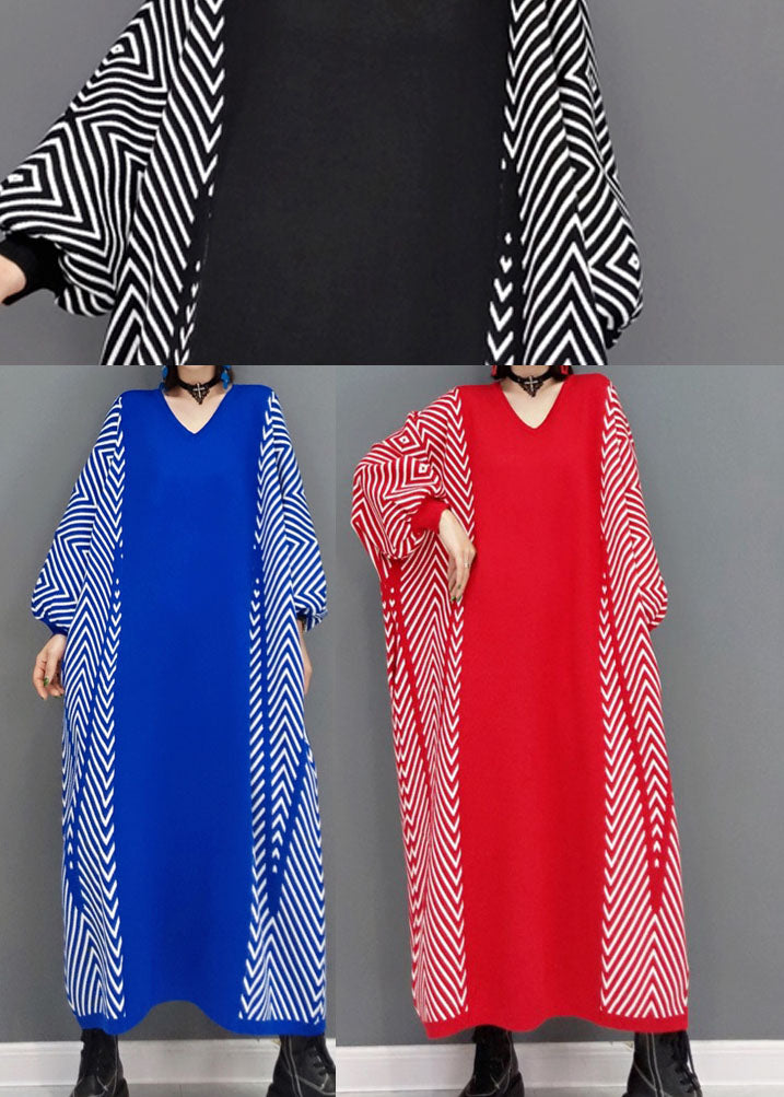 Red Patchwork Knit Loose Holiday Robe Spring