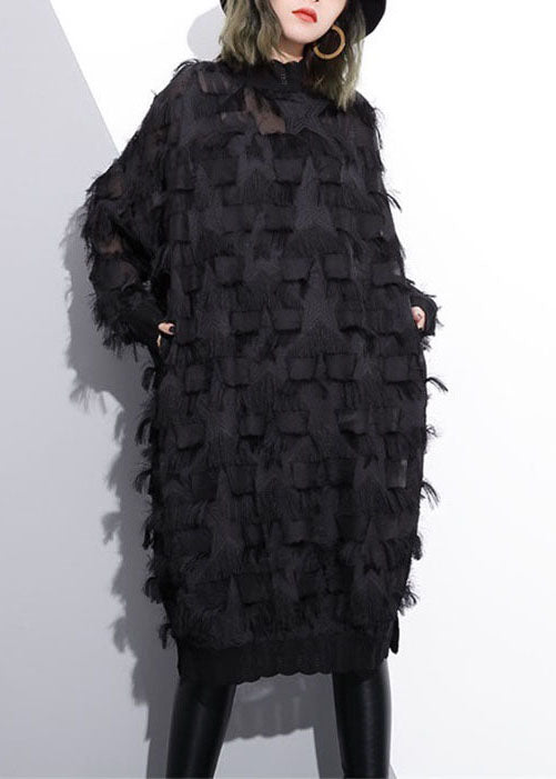 Sexy Black pichel Hollow Out Lace Robe printemps