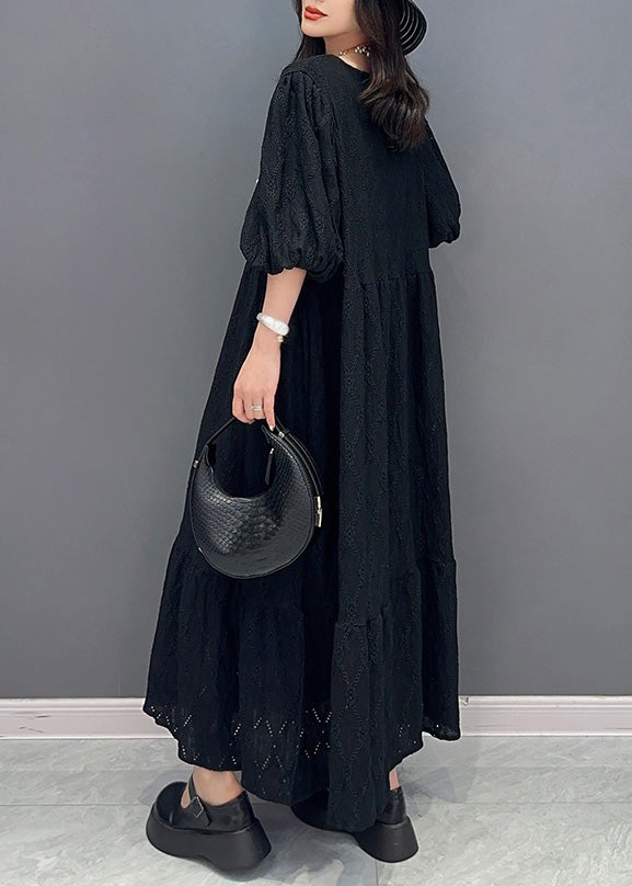 Simple Black O Neck Robe élastique enlacée