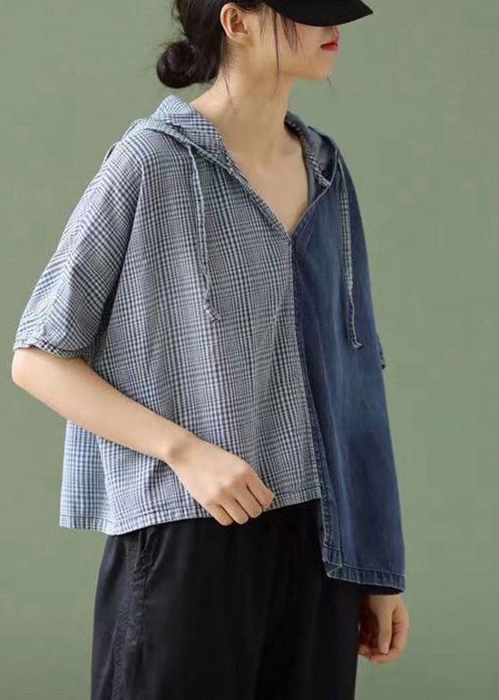 Simple Blue Hotted Asymétrical Design Patchwork Denim T-shirt Top Summer