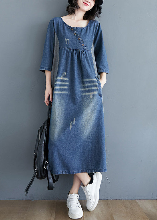 Patchwork Blue O Simple Patchwork Robe de jean ridée