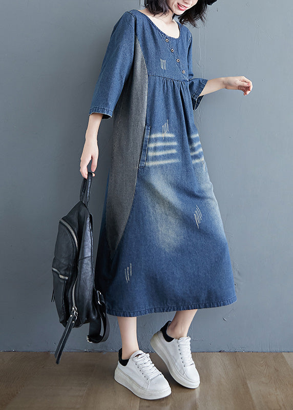 Patchwork Blue O Simple Patchwork Robe de jean ridée