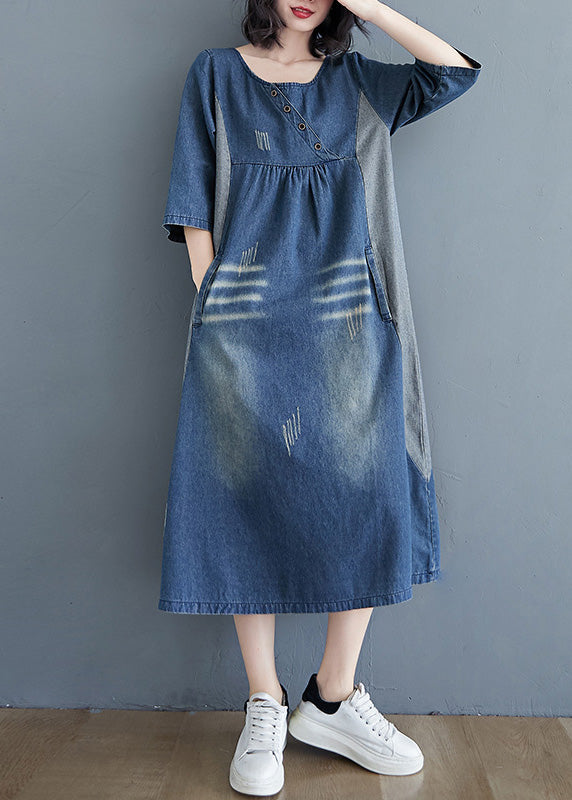 Patchwork Blue O Simple Patchwork Robe de jean ridée