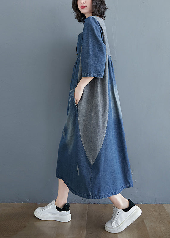 Patchwork Blue O Simple Patchwork Robe de jean ridée