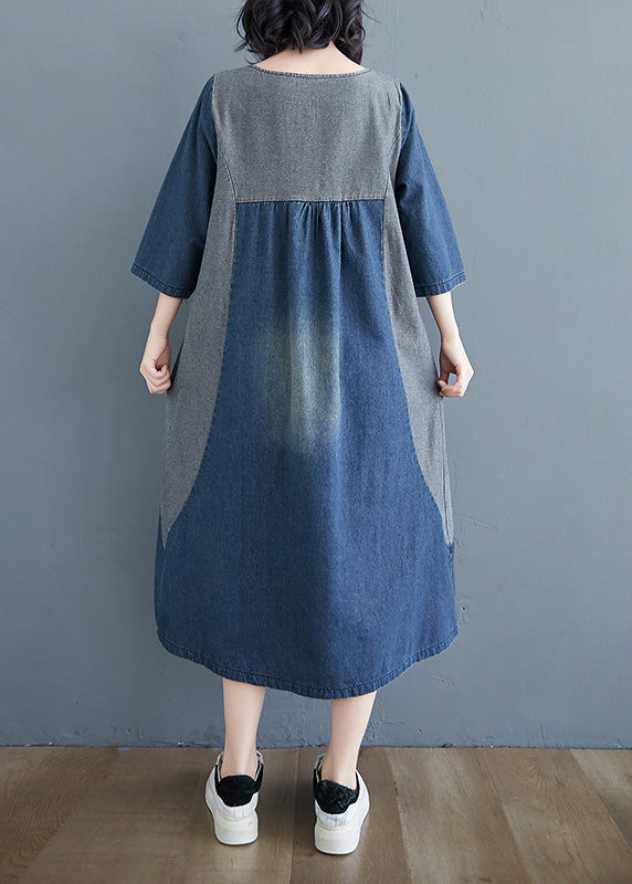 Patchwork Blue O Simple Patchwork Robe de jean ridée