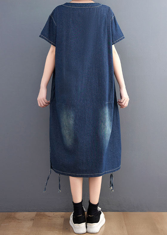 Side Patchwork Blue V simple Robe en jean ouvert Summer