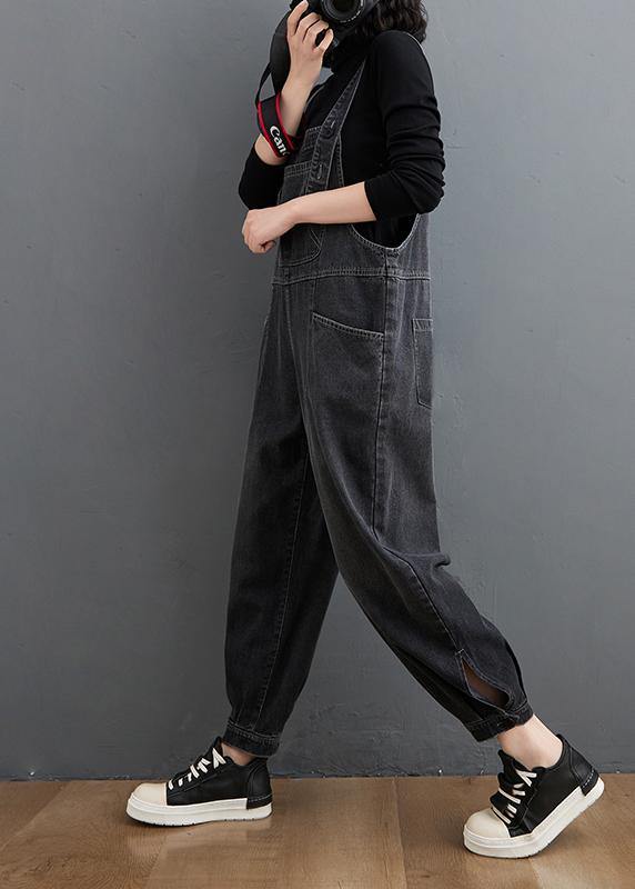 Simple Denim Black Casual Pants Unique Spring Jumpsuit Pants - SooLinen