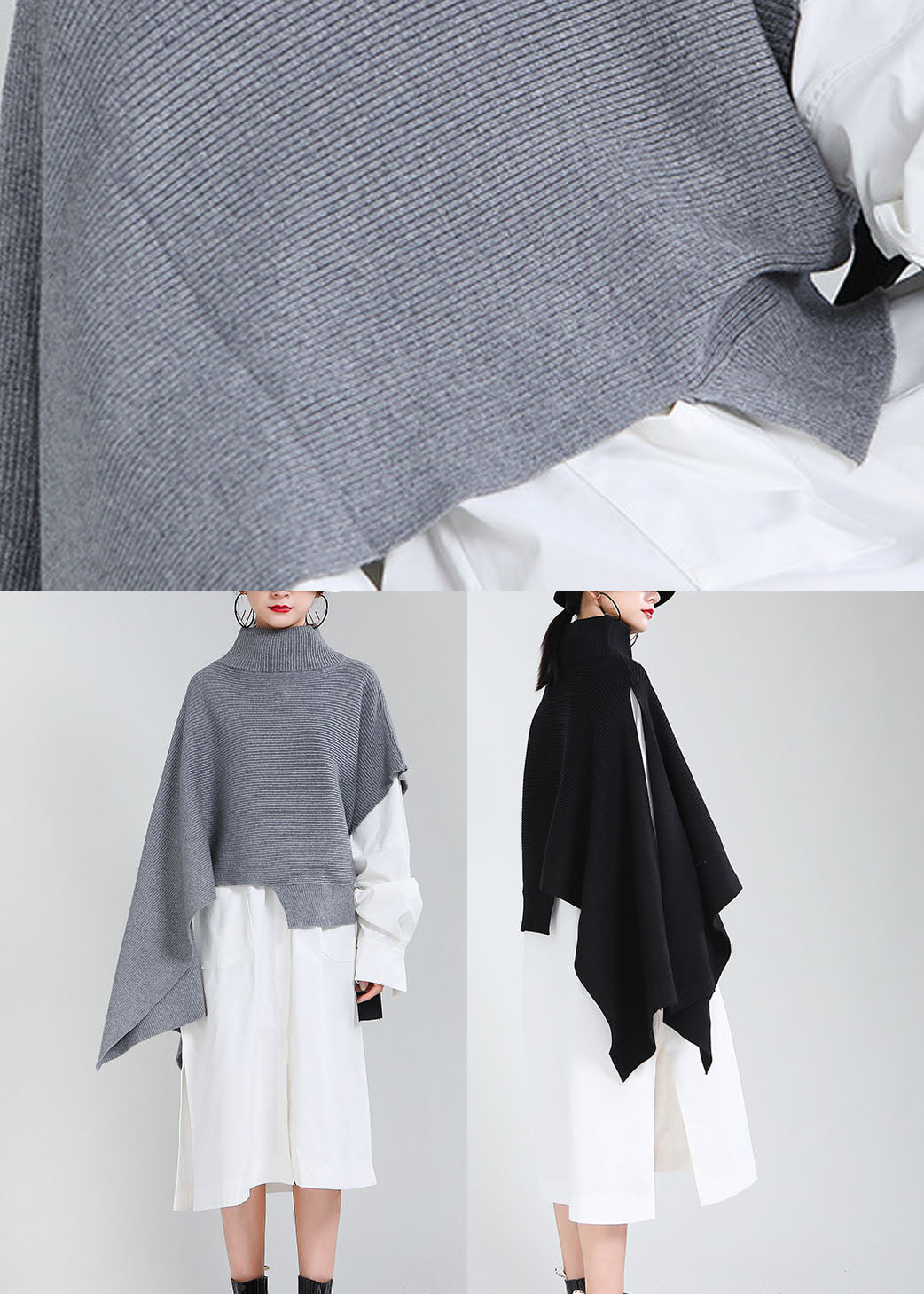 Simple Grey asymmetrical design Street wear Fall Knit Sweater