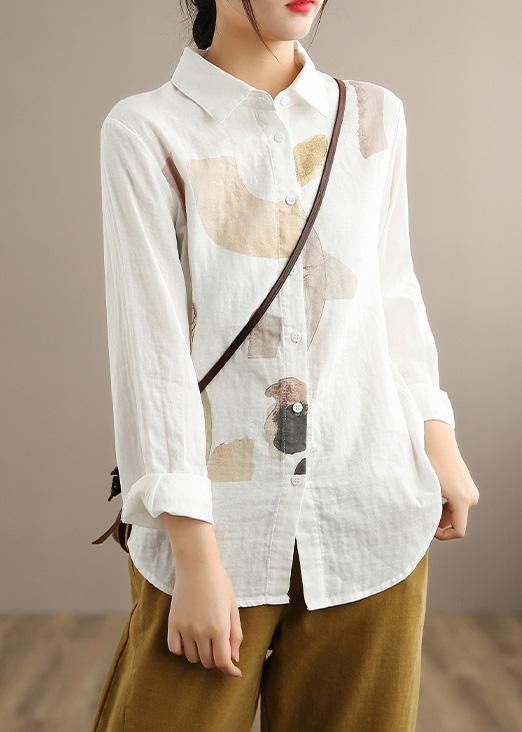 Simple Lapel Cinched Spring Clothes Khaki Print Top - SooLinen