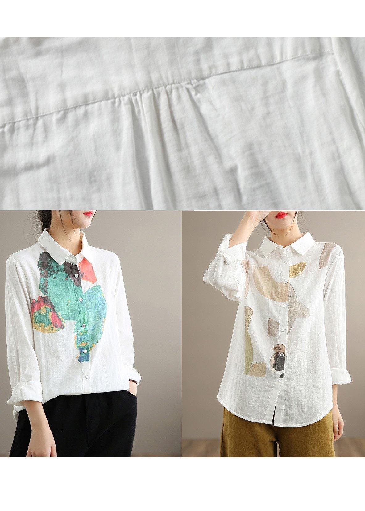 Simple Lapel Cinched Spring Clothes Khaki Print Top - SooLinen