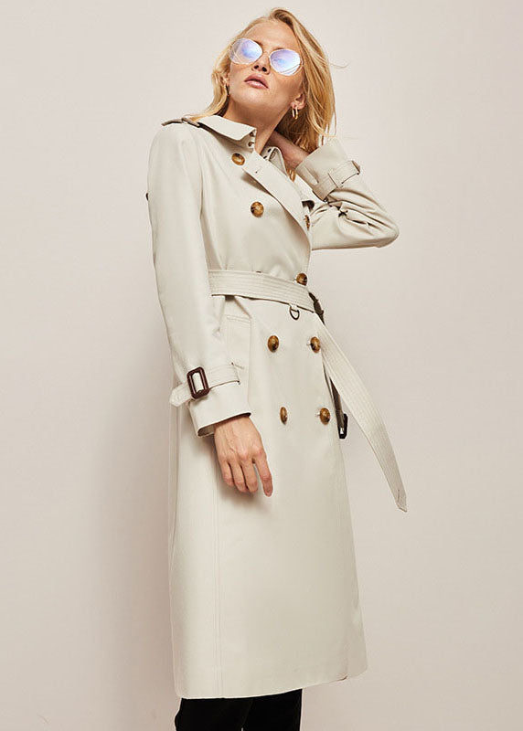 Classique Khaki Cotton Double Pinsed Trench Spring Veste Long Coat