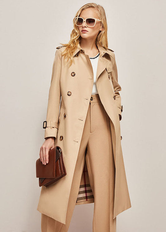 Classique Khaki Cotton Double Pinsed Trench Spring Veste Long Coat