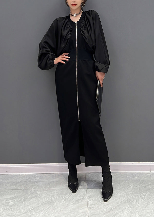 Robe maxi à lèche à col à col à lèmes noires slim chute