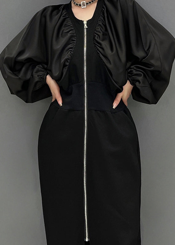 Robe maxi à lèche à col à col à lèmes noires slim chute