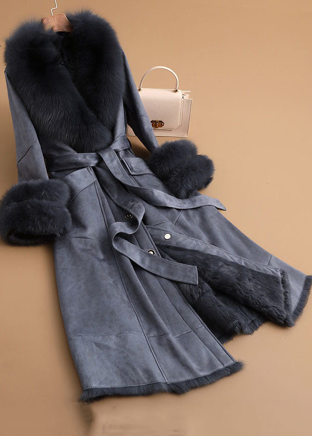 Slim Denim Blue Fox Col Colcarne Pouilles en cuir et parkas en cuir et en fourrure hiver