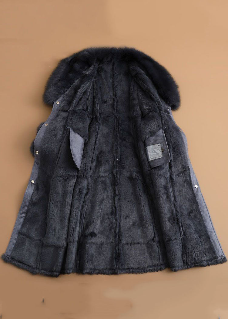 Slim Denim Blue Fox Col Colcarne Pouilles en cuir et parkas en cuir et en fourrure hiver