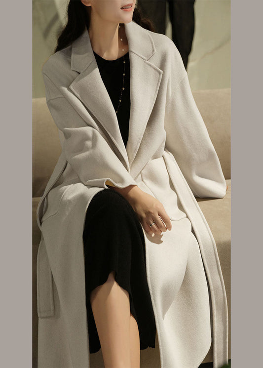 Solid White Fine Woolen Coats Peter Pan Collar Winter