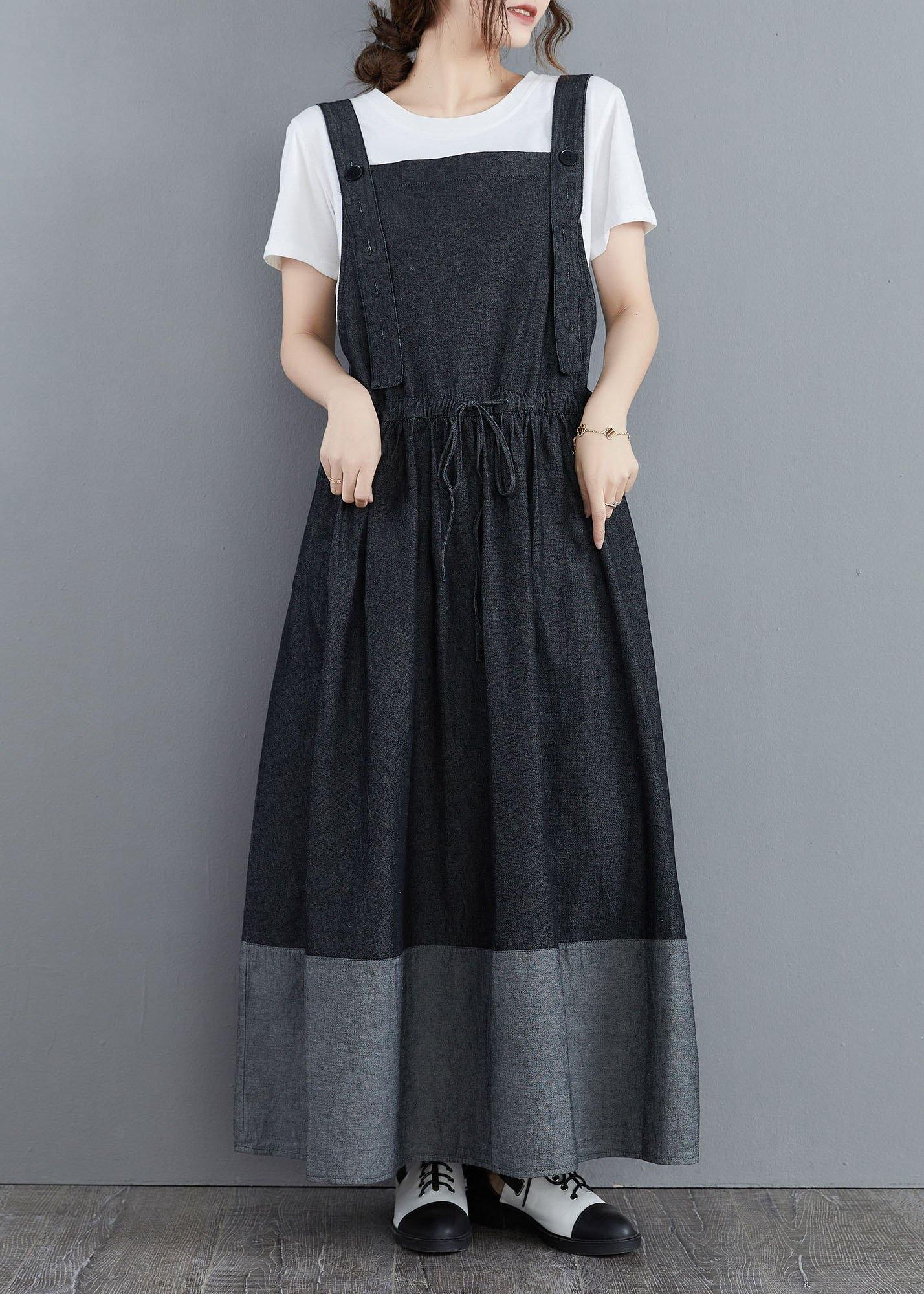 Splicing Denim Long back Dress - SooLinen