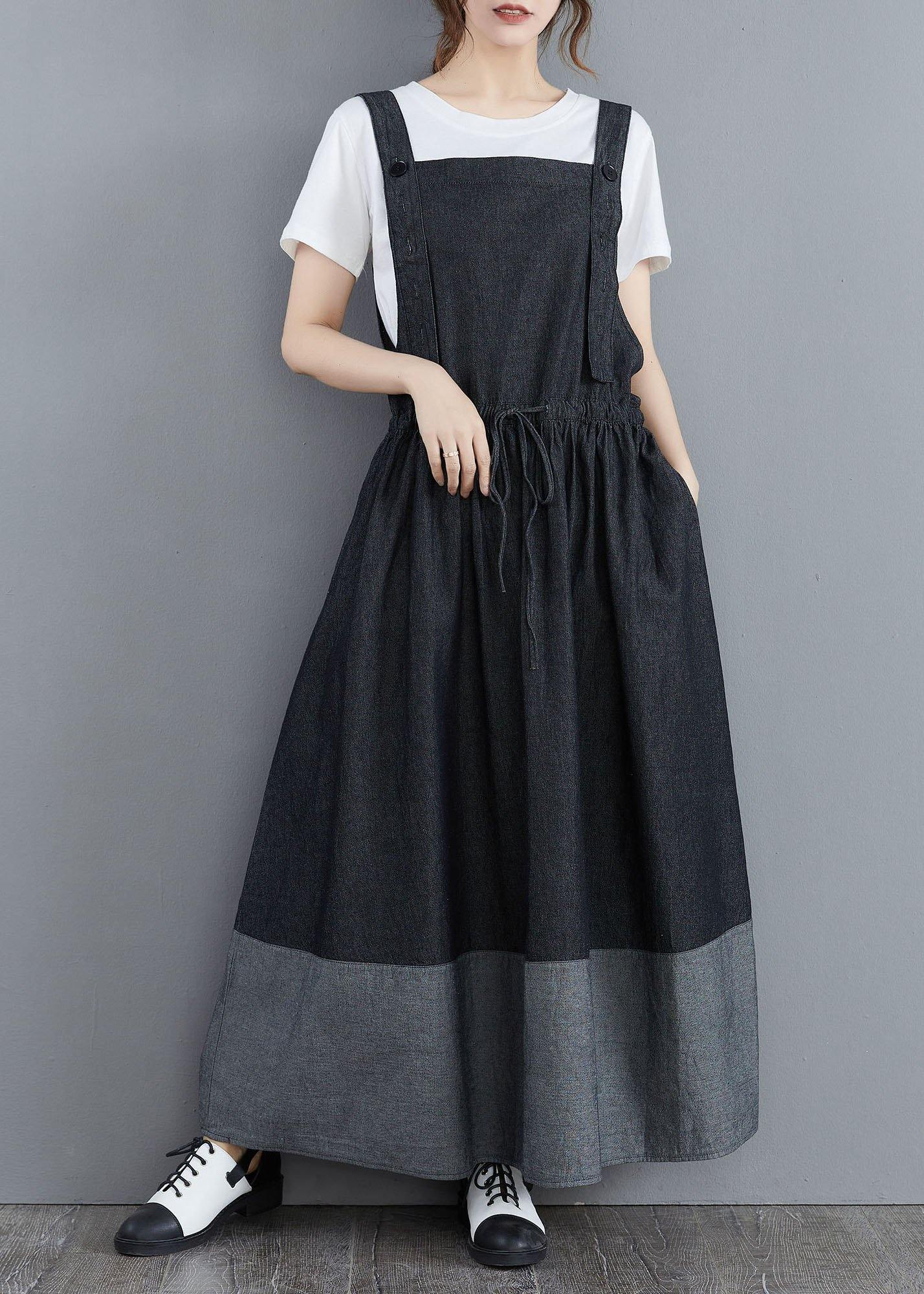 Splicing Denim Long back Dress - SooLinen