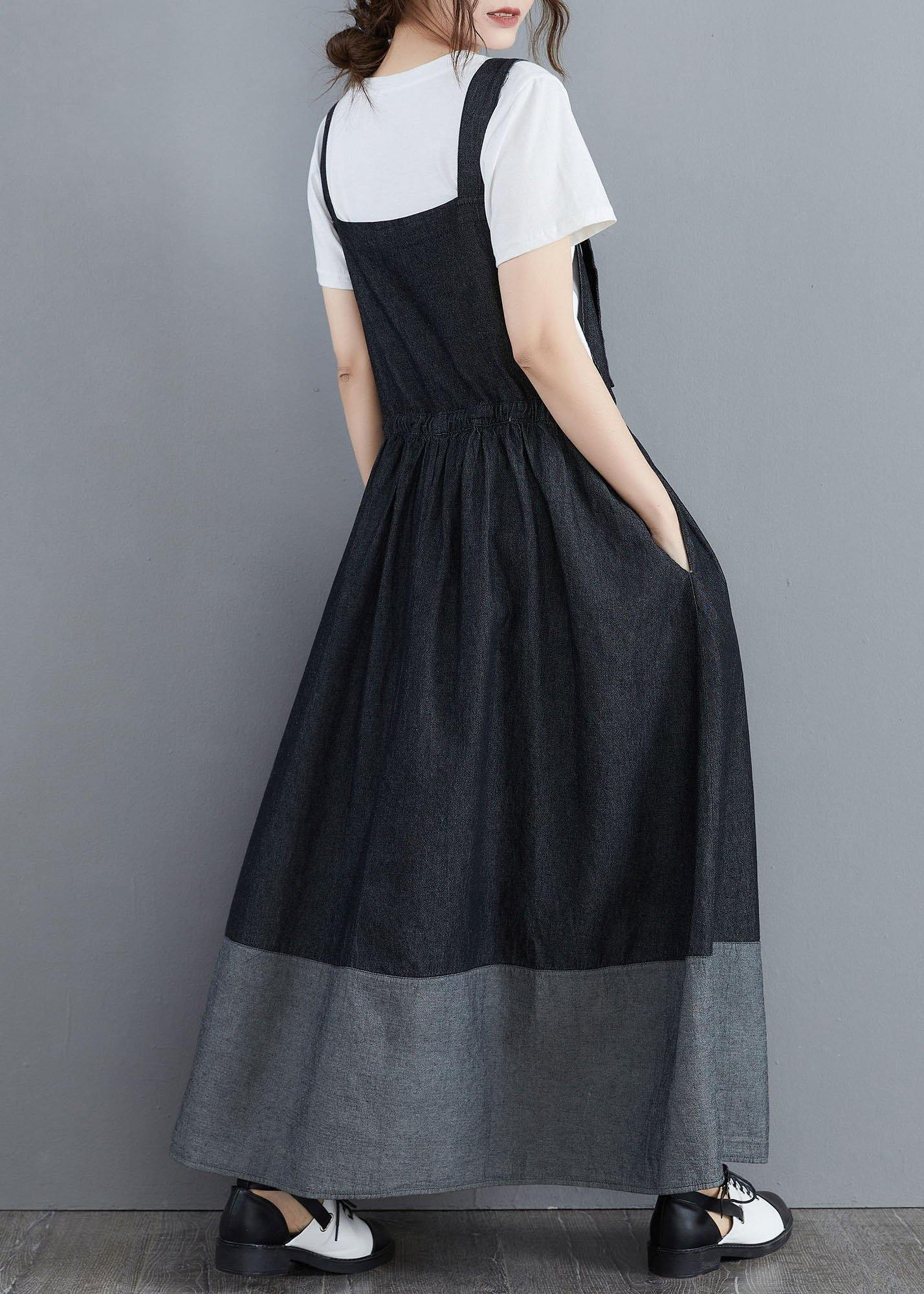 Splicing Denim Long back Dress - SooLinen