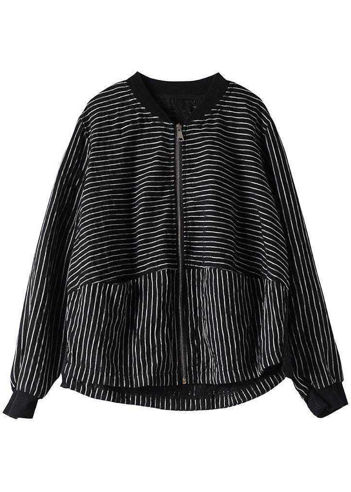 Street Black Striped Zippered Pockets Veste d'automne à manches longues