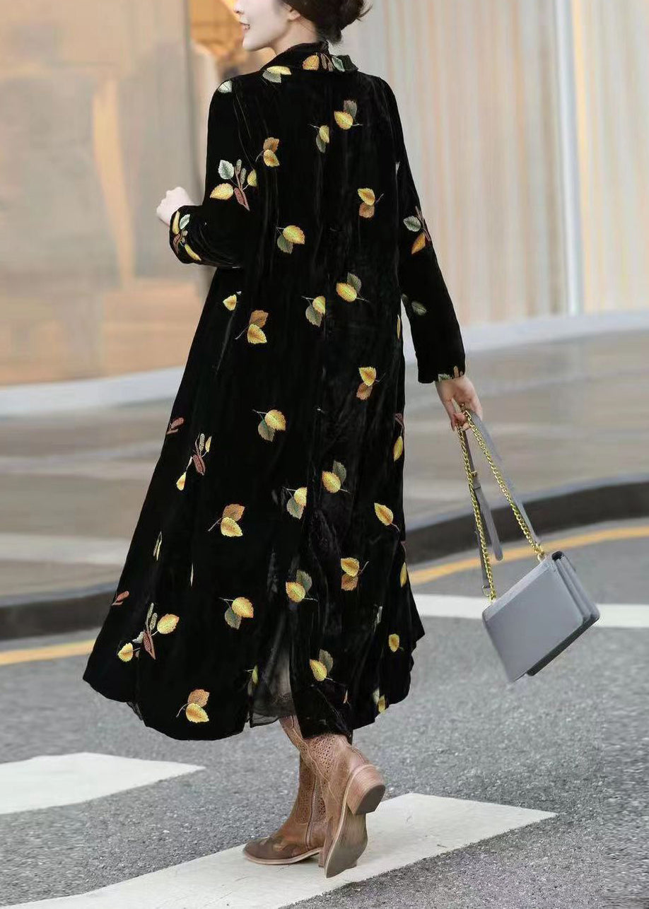 Style Black Notched Print Velk Velor Long Trench Cods Long Manneve