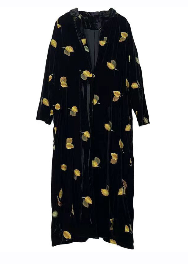 Style Black Notched Print Velk Velor Long Trench Cods Long Manneve