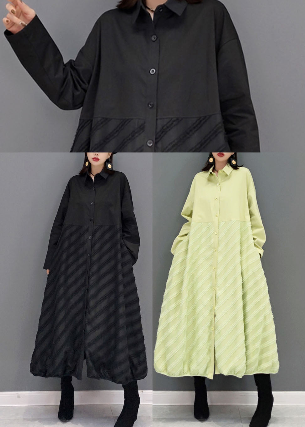 Style Black Peter Pan Collar Patchwork Shirt Robe Spring