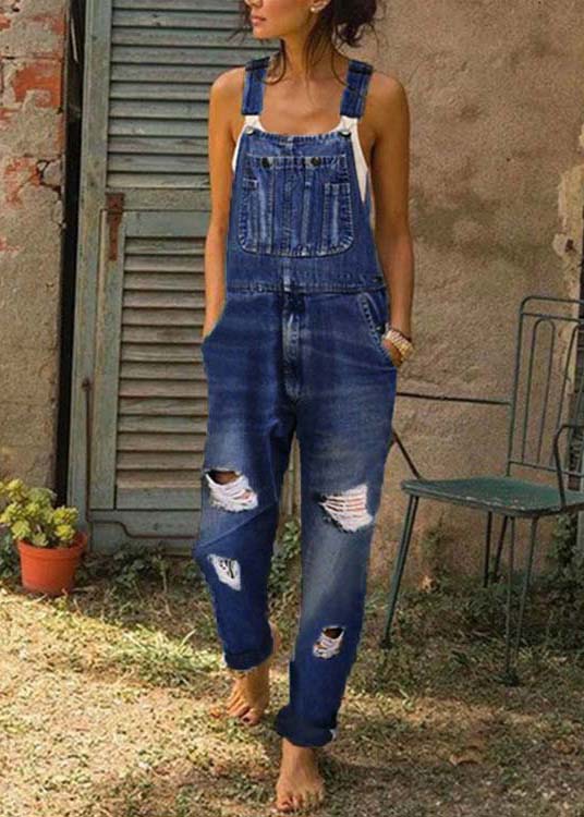 Style Blue surdimensionné Poches denim Ripped Jumps Cuit Summer