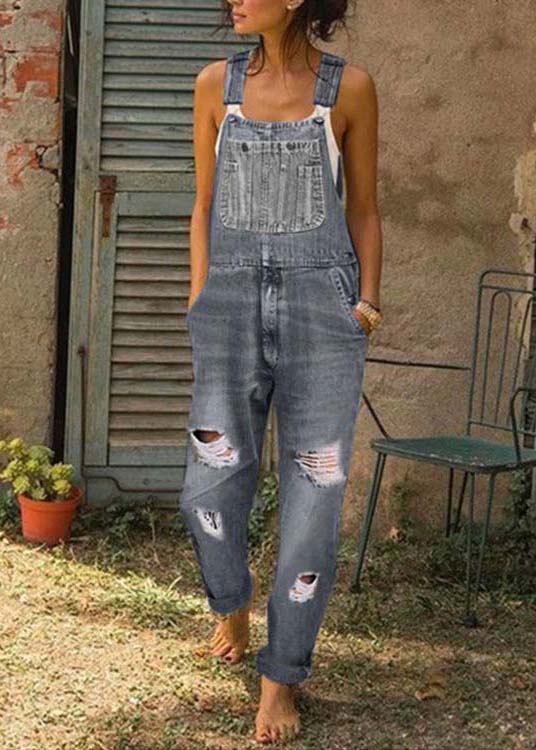 Style Blue surdimensionné Poches denim Ripped Jumps Cuit Summer