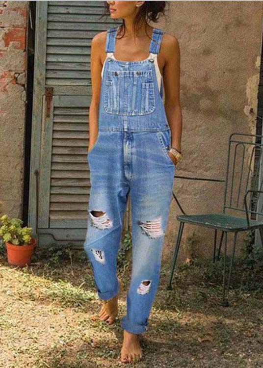 Style Blue surdimensionné Poches denim Ripped Jumps Cuit Summer