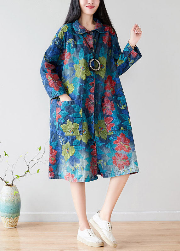 Style Green Peter Pan Collar Pockets Trench Coats Floral Spring