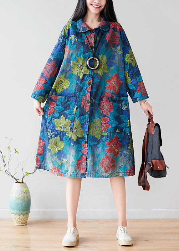 Style Green Peter Pan Collar Pockets Trench Coats Floral Spring