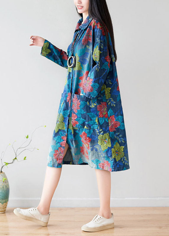 Style Green Peter Pan Collar Pockets Trench Coats Floral Spring