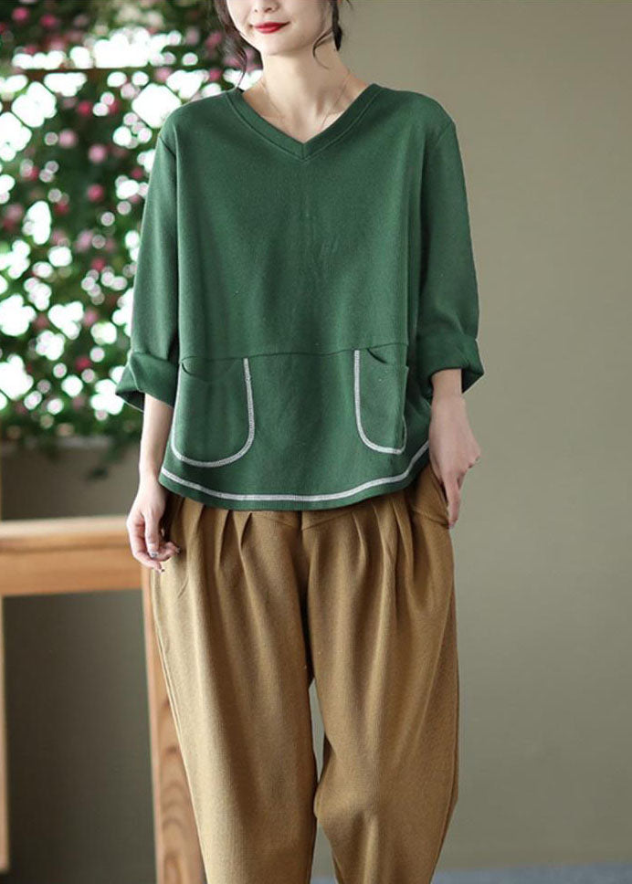 Style Green V Neck Poches