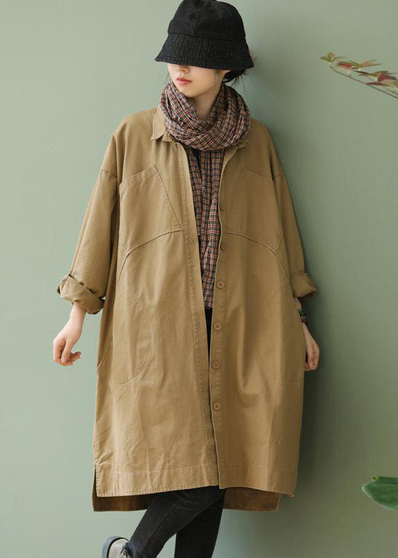 Style Khaki Peterpan Collar Pockets Bouton Low High Design Fall Fall Sleeve Trench Coat