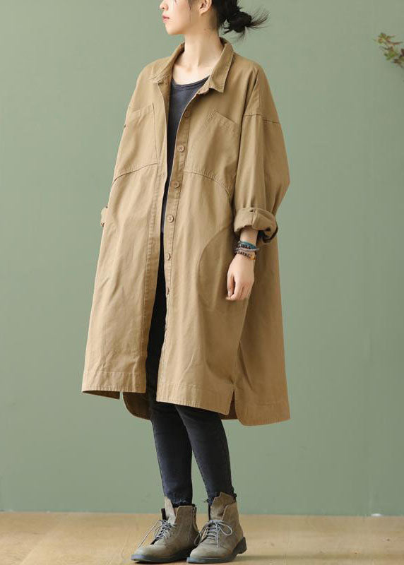 Style Khaki Peterpan Collar Pockets Bouton Low High Design Fall Fall Sleeve Trench Coat