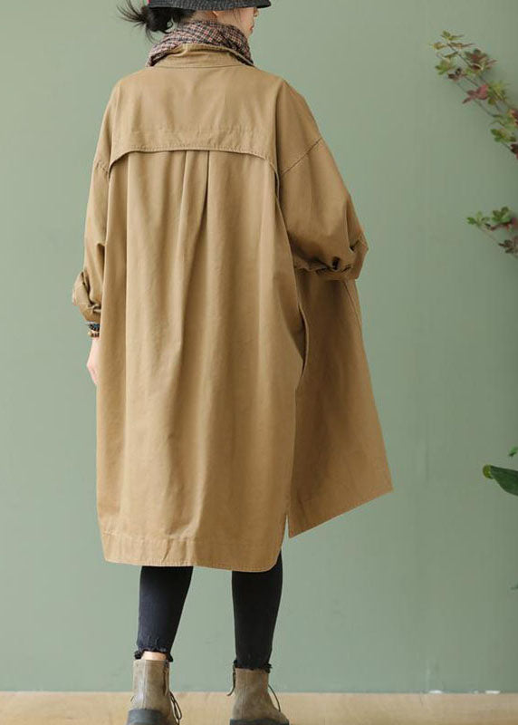 Style Khaki Peterpan Collar Pockets Bouton Low High Design Fall Fall Sleeve Trench Coat