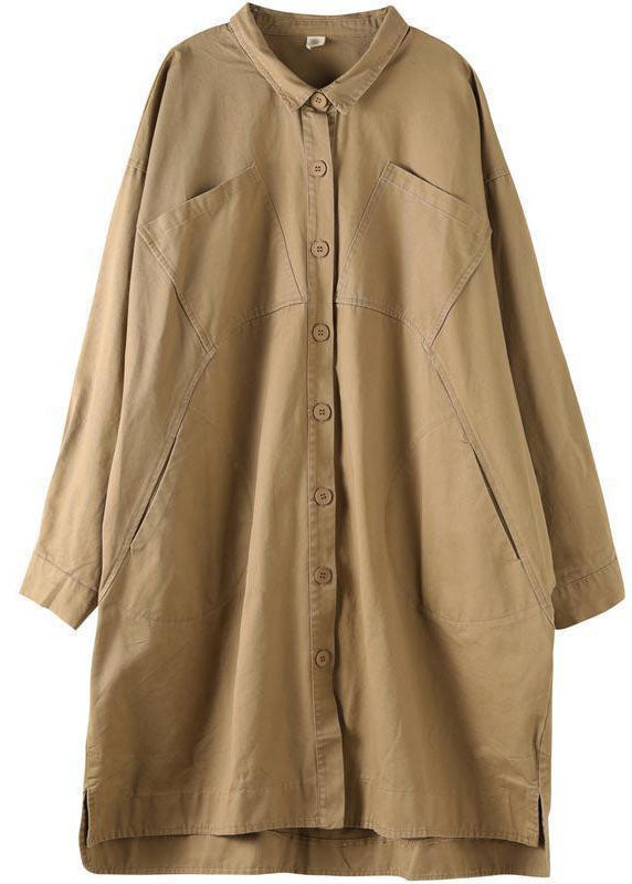 Style Khaki Peterpan Collar Pockets Bouton Low High Design Fall Fall Sleeve Trench Coat