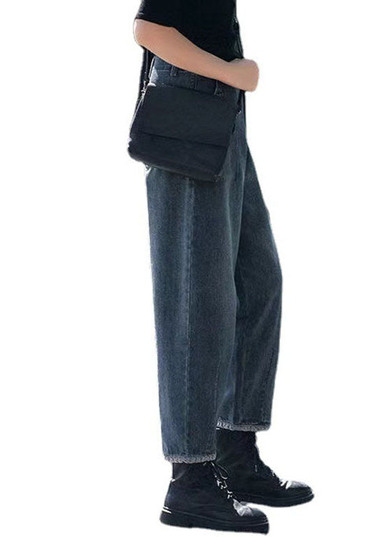 Style Navy High Waist Pockets Harem Casual Fall Denim Pantal