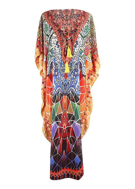 Style Orange V Neck Print MAxi Beach Robe Summer