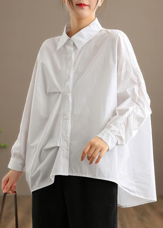 Style White Clothes For Women Lapel Button Down Midi Spring Blouses - SooLinen