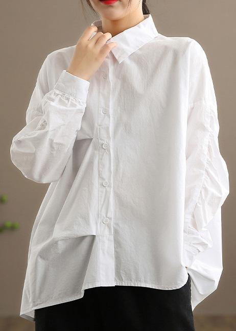 Style White Clothes For Women Lapel Button Down Midi Spring Blouses - SooLinen