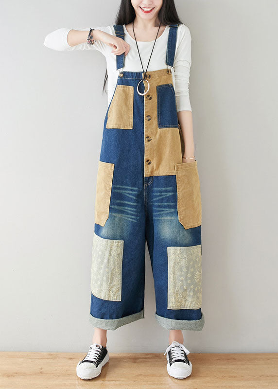 Style Poches bleu foncé Patchwork Cotton Denim Jumps Curchs Spring