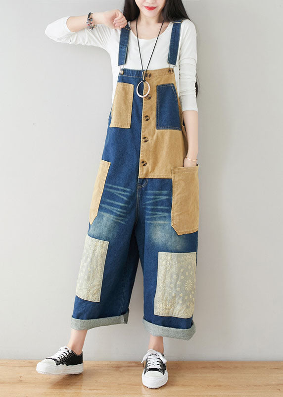 Style Poches bleu foncé Patchwork Cotton Denim Jumps Curchs Spring