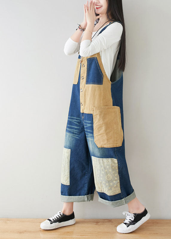 Style Poches bleu foncé Patchwork Cotton Denim Jumps Curchs Spring