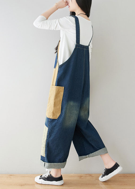 Style Poches bleu foncé Patchwork Cotton Denim Jumps Curchs Spring