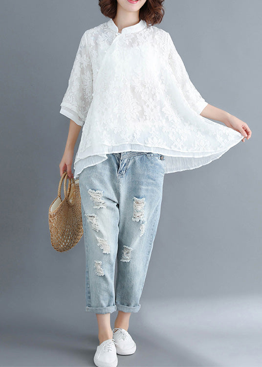 Style white lace top silhouette Women Button Down Dresses Summer blouse