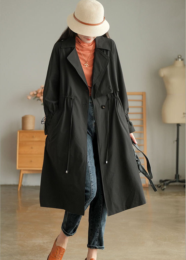 Élégant noir Peter Pan à cordon de coton Trench Coat Outwear Fall