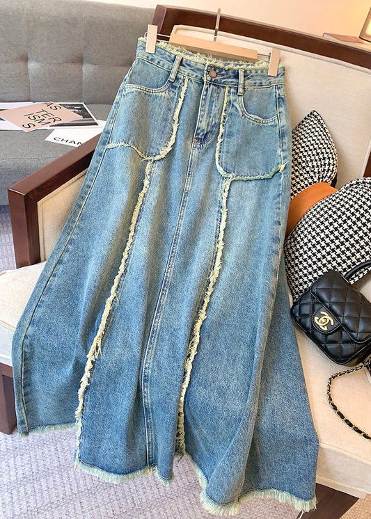 Élégants poches bleues hauts hauts patchworks jupes denim d'été